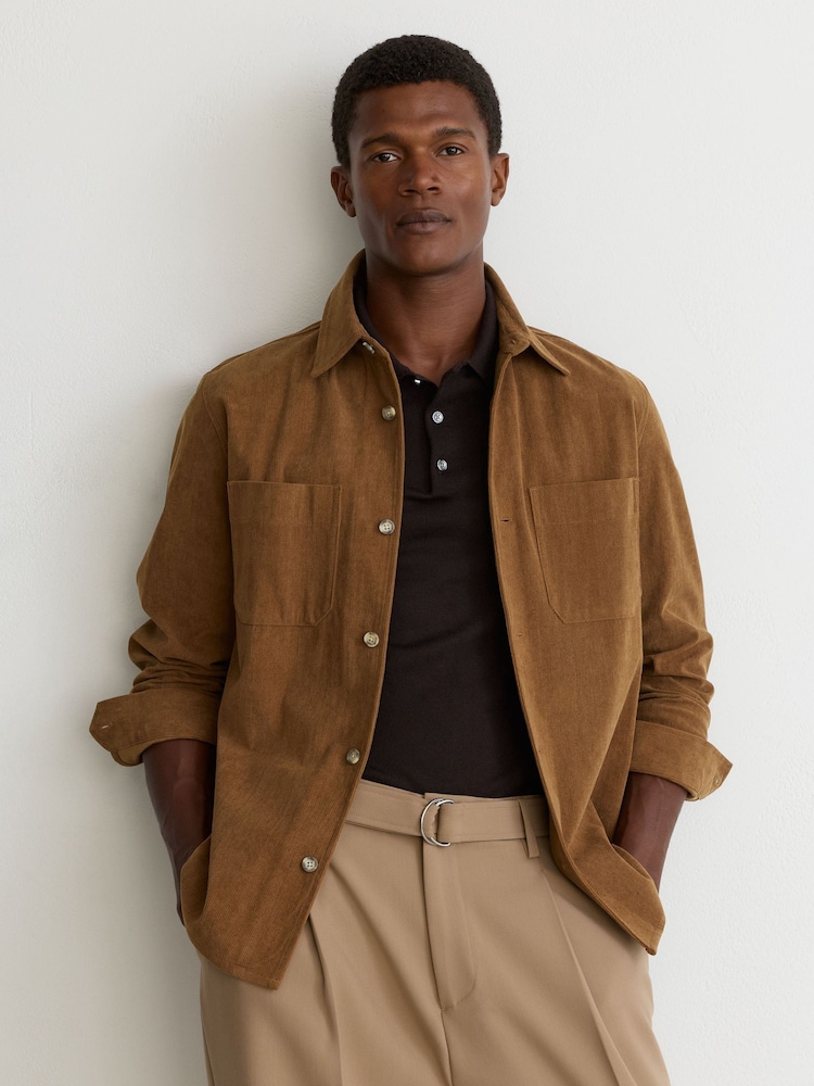 Reiss Camel Brown Townie Corduroy Twin-Pocket Overshirt - Image 1 of 7 Reiss Camel Brown Townie Corduroy Twin-Pocket Overshirt - Image 1 of 7