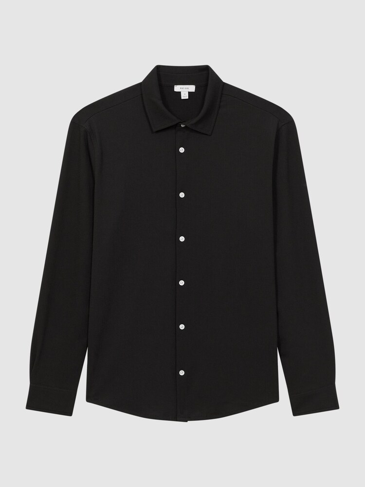 Reiss Black Bosa Textured Button-Through Shirt - Image 2 of 4