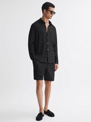Reiss Black Bosa Textured Button-Through Shirt - Image 3 of 4