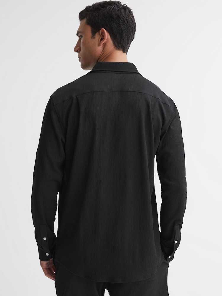 Reiss Black Bosa Textured Button-Through Shirt - Image 4 of 4