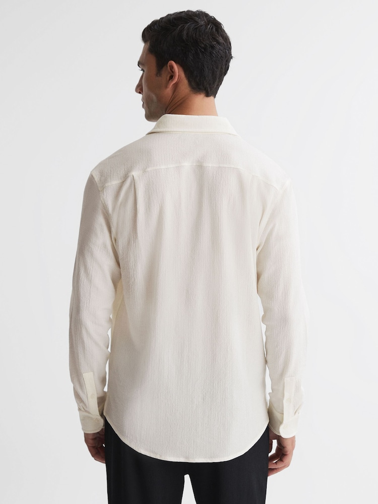 Reiss Ecru Bosa Textured Button-Through Shirt - Image 4 of 4