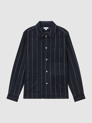 Reiss Navy Anzalone Brushed Striped Overshirt - Image 2 of 5