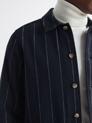 Reiss Navy Anzalone Brushed Striped Overshirt - Image 3 of 5