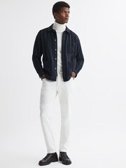 Reiss Navy Anzalone Brushed Striped Overshirt - Image 4 of 5