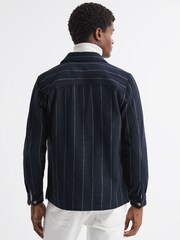 Reiss Navy Anzalone Brushed Striped Overshirt - Image 5 of 5