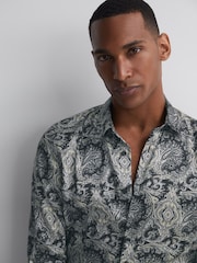 Reiss Black Multi Cousin Paisley Print Button-Through Shirt - Image 1 of 5