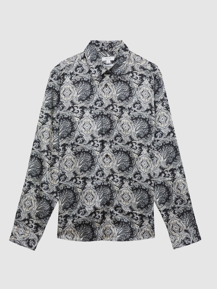 Reiss Black Multi Cousin Paisley Print Button-Through Shirt - Image 2 of 5
