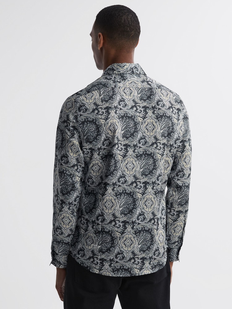 Reiss Black Multi Cousin Paisley Print Button-Through Shirt - Image 5 of 5