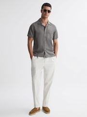 Reiss Grey Tokyo Cuban Collar Button-Through Shirt - Image 1 of 4
