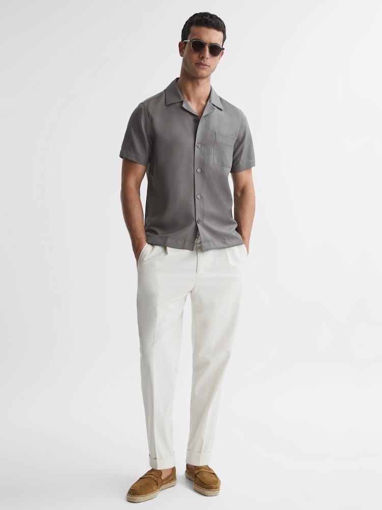 Reiss Grey Tokyo Cuban Collar Button-Through Shirt - Image 1 of 4