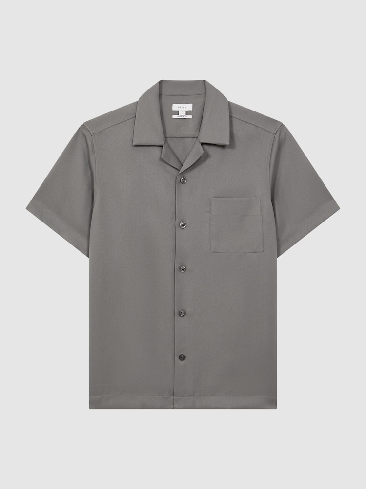 Reiss Grey Tokyo Cuban Collar Button-Through Shirt - Image 2 of 4