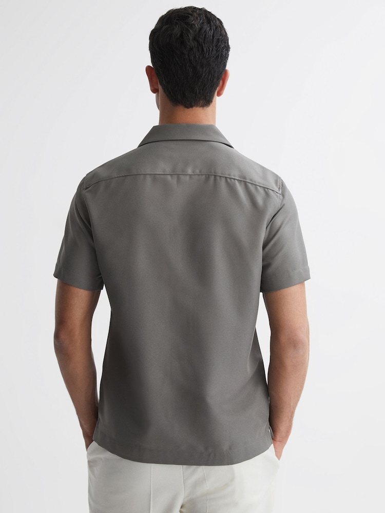 Reiss Grey Tokyo Cuban Collar Button-Through Shirt - Image 4 of 4