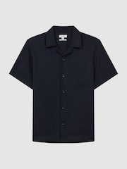 Reiss Navy Tokyo Cuban Collar Button-Through Shirt - Image 2 of 4