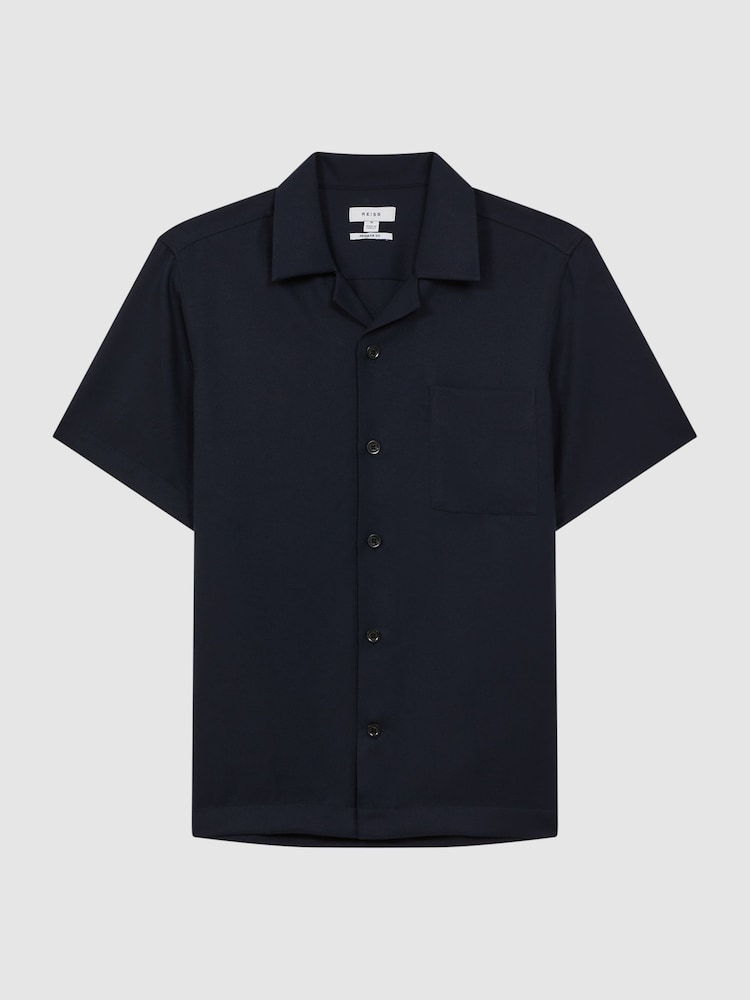 Reiss Navy Tokyo Cuban Collar Button-Through Shirt - Image 2 of 4