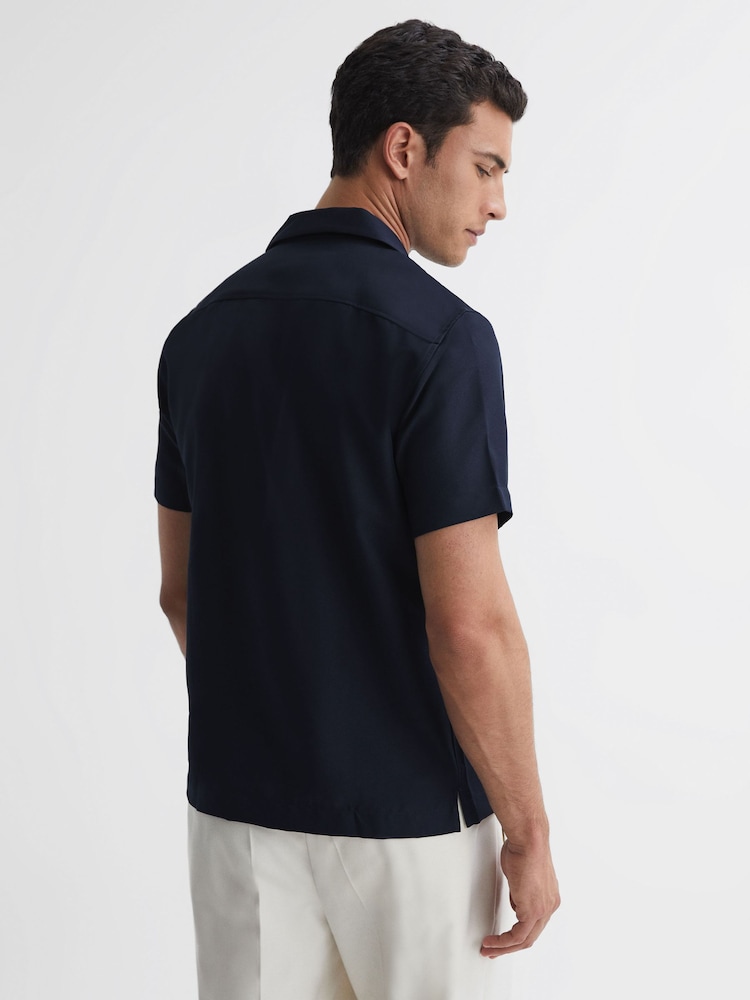 Reiss Navy Tokyo Cuban Collar Button-Through Shirt - Image 4 of 4