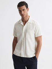 Reiss Ecru Tokyo Cuban Collar Button-Through Shirt - Image 1 of 4
