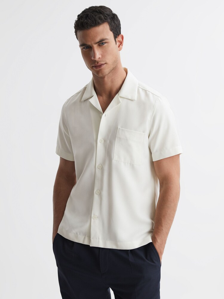 Reiss Ecru Tokyo Cuban Collar Button-Through Shirt - Image 1 of 4 Reiss Ecru Tokyo Cuban Collar Button-Through Shirt - Image 1 of 4