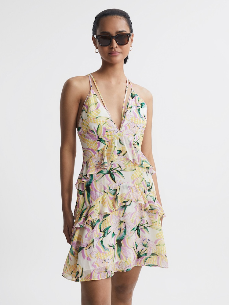 Reiss Yellow Andi Floral Strappy Mini Dress - Image 1 of 5