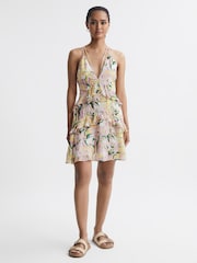 Reiss Yellow Andi Floral Strappy Mini Dress - Image 3 of 5