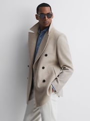 Reiss Stone Melange Garda Double Breasted Wool Coat - Image 1 of 5