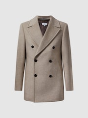 Reiss Stone Melange Garda Double Breasted Wool Coat - Image 2 of 5