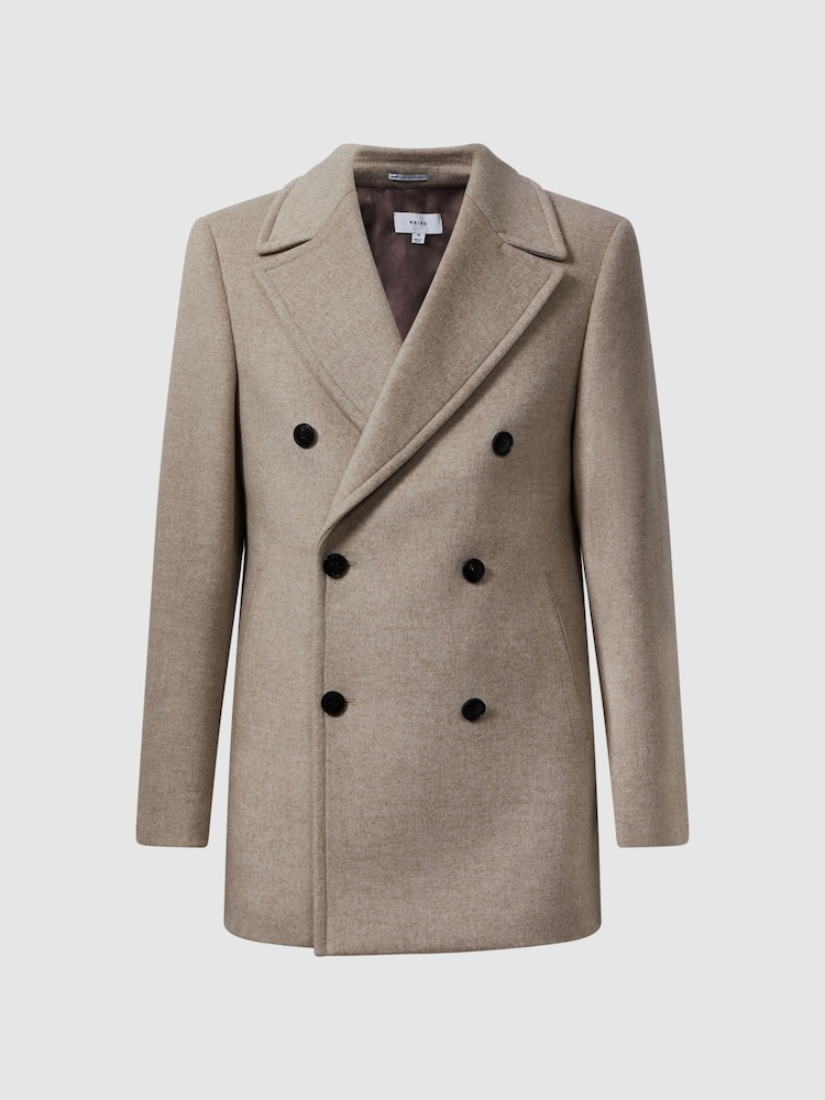 Reiss Stone Melange Garda Double Breasted Wool Coat - Image 2 of 5