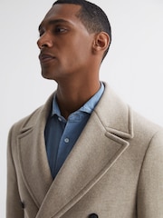 Reiss Stone Melange Garda Double Breasted Wool Coat - Image 4 of 5