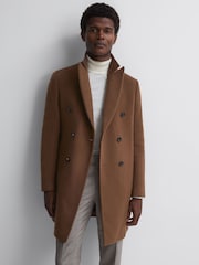 Reiss Tobacco Timpano Wool Blend Double Breasted Epsom Coat - Image 1 of 6