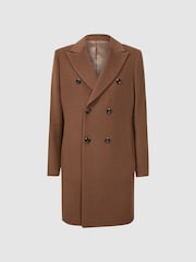 Reiss Tobacco Timpano Wool Blend Double Breasted Epsom Coat - Image 2 of 6
