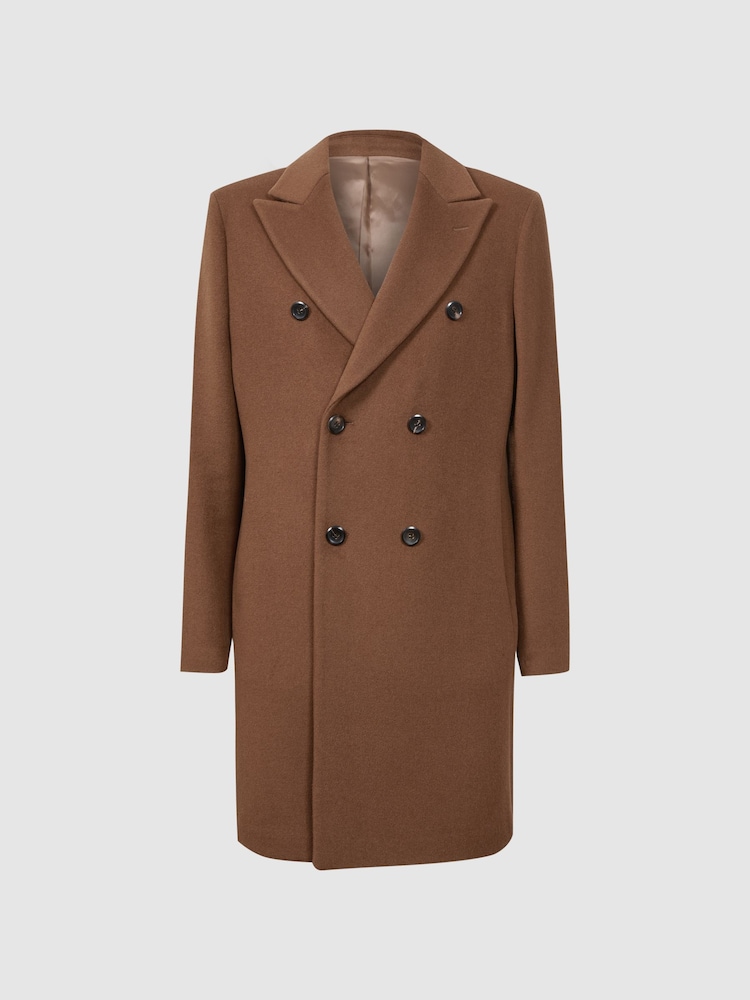 Reiss Tobacco Timpano Wool Blend Double Breasted Epsom Coat - Image 2 of 6