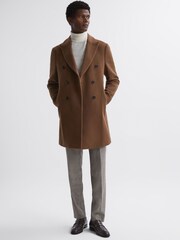 Reiss Tobacco Timpano Wool Blend Double Breasted Epsom Coat - Image 3 of 6
