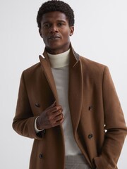 Reiss Tobacco Timpano Wool Blend Double Breasted Epsom Coat - Image 6 of 6