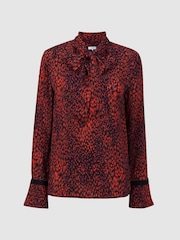 Reiss Red Phillipa Animal Print Neck Tie Blouse - Image 2 of 4