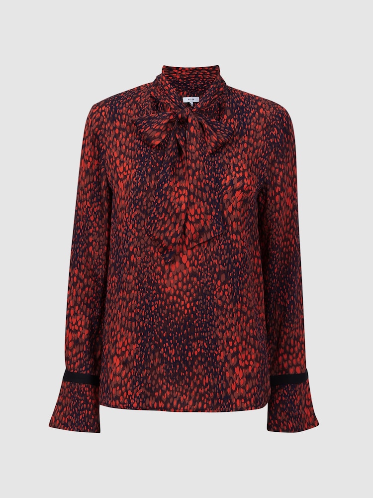 Reiss Red Phillipa Animal Print Neck Tie Blouse - Image 2 of 4