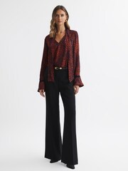 Reiss Red Phillipa Animal Print Neck Tie Blouse - Image 3 of 4