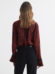 Reiss Red Phillipa Animal Print Neck Tie Blouse - Image 4 of 4