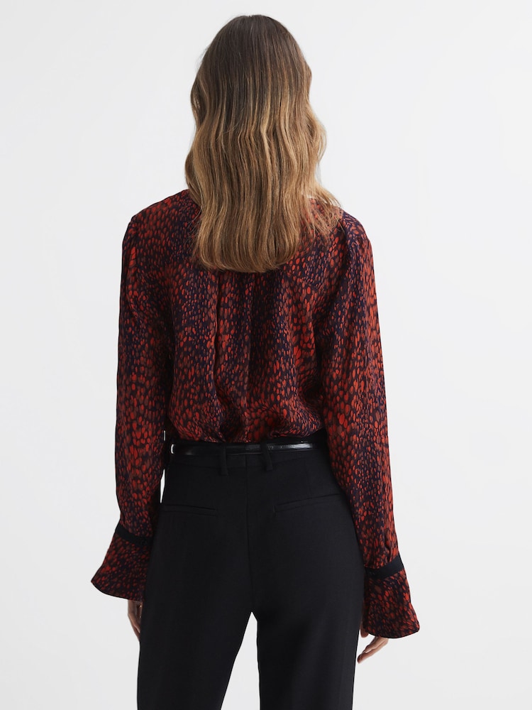Reiss Red Phillipa Animal Print Neck Tie Blouse - Image 4 of 4