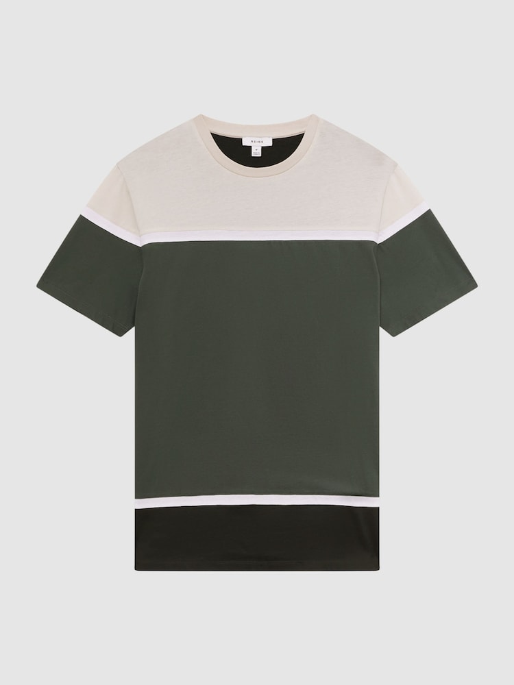 Reiss Green Multi Cannon Mercerised Cotton Colourblock T-Shirt - Image 2 of 4