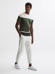 Reiss Green Multi Cannon Mercerised Cotton Colourblock T-Shirt - Image 3 of 4