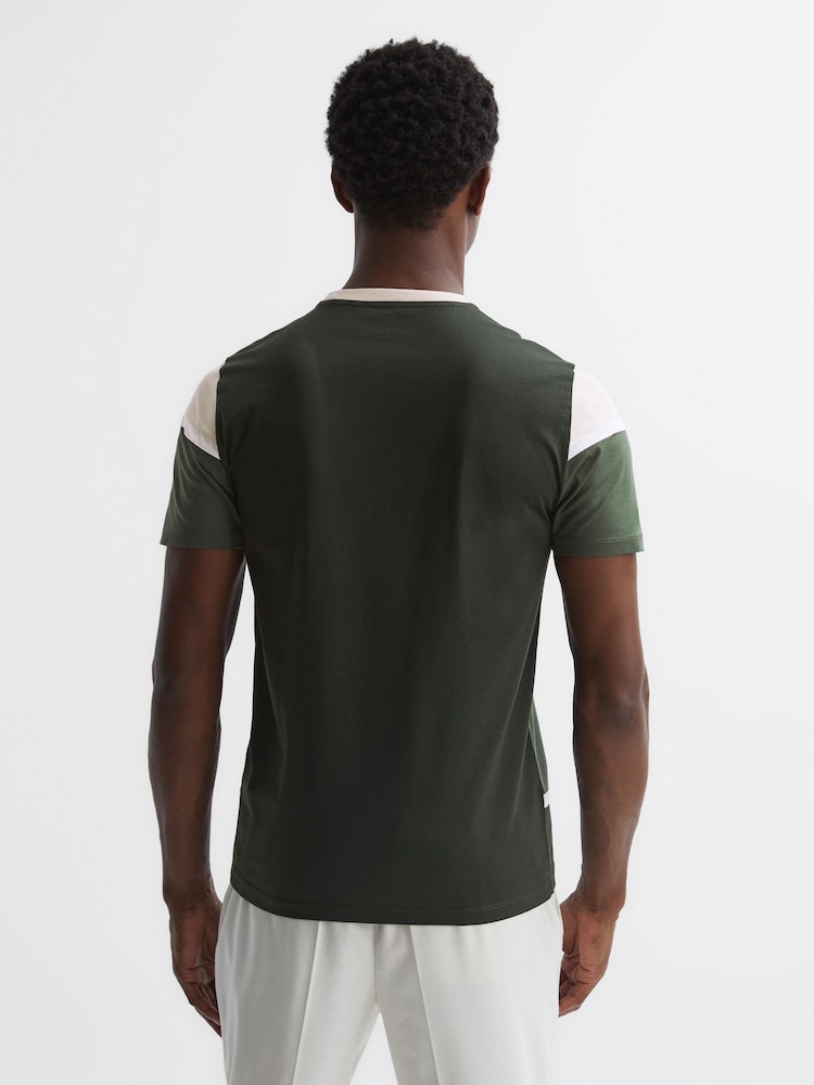 Reiss Green Multi Cannon Mercerised Cotton Colourblock T-Shirt - Image 4 of 4