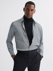 Reiss Navy/Ivory Tulum Printed Button-Through Shirt - Image 1 of 5