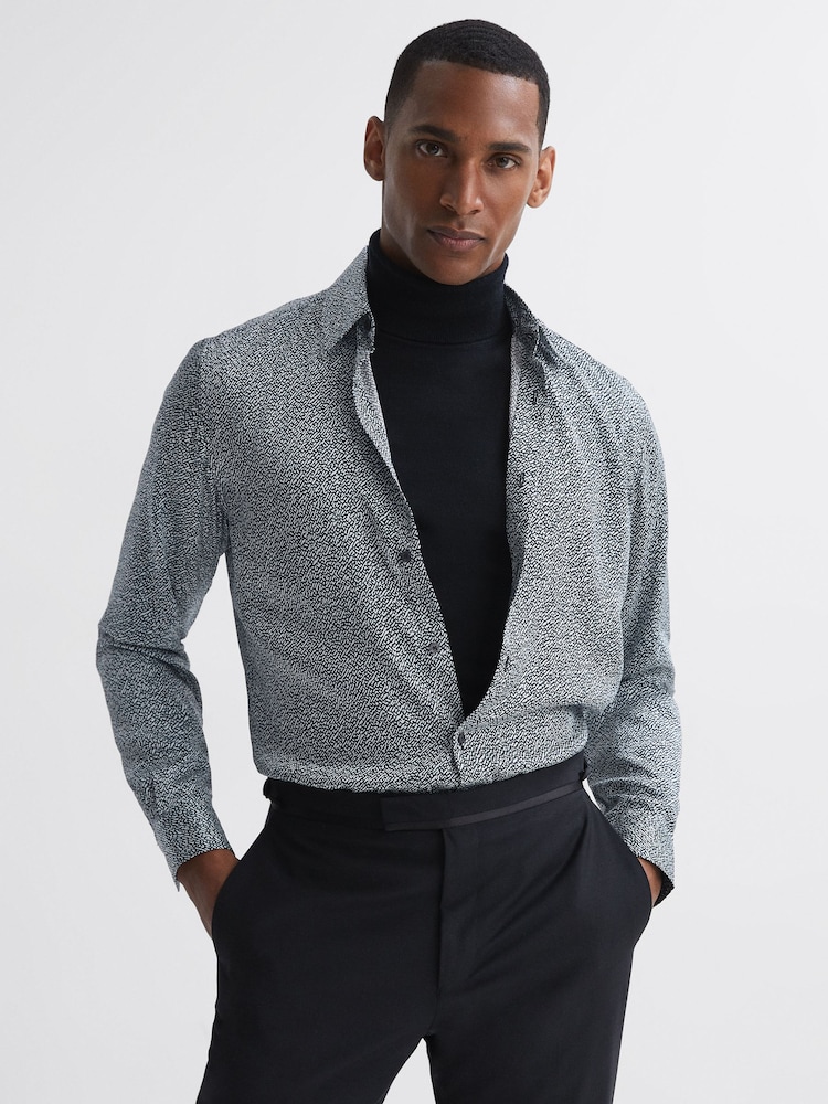 Reiss Navy/Ivory Tulum Printed Button-Through Shirt - Image 1 of 5