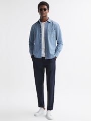 Reiss Denim Blue Pellow Long Sleeve Denim Overshirt - Image 1 of 4