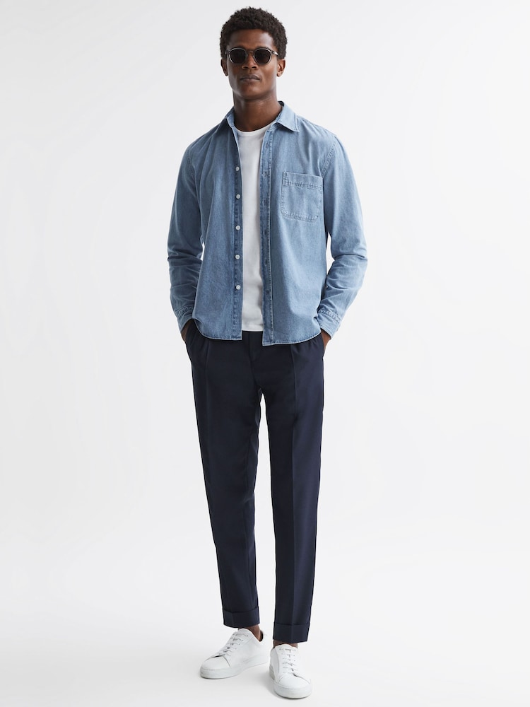 Reiss Denim Blue Pellow Long Sleeve Denim Overshirt - Image 1 of 4