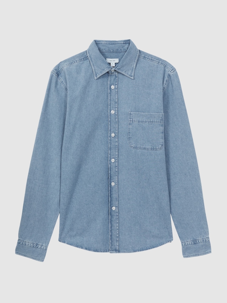Reiss Denim Blue Pellow Long Sleeve Denim Overshirt - Image 2 of 4 Reiss Denim Blue Pellow Long Sleeve Denim Overshirt - Image 2 of 4
