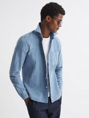 Reiss Denim Blue Pellow Long Sleeve Denim Overshirt - Image 3 of 4