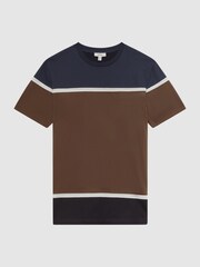 Reiss Camel/Navy Cannon Mercerised Cotton Colourblock T-Shirt - Image 2 of 4