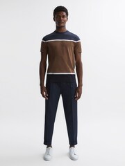 Reiss Camel/Navy Cannon Mercerised Cotton Colourblock T-Shirt - Image 3 of 4