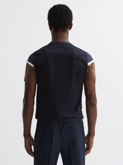 Reiss Camel/Navy Cannon Mercerised Cotton Colourblock T-Shirt - Image 4 of 4