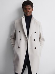 Reiss Bone Timpano Wool Blend Double Breasted Epsom Coat - Image 1 of 5